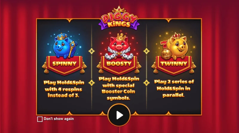 Piggy Kings - skrini kuu ikiwa na nguruwe watatu na reels